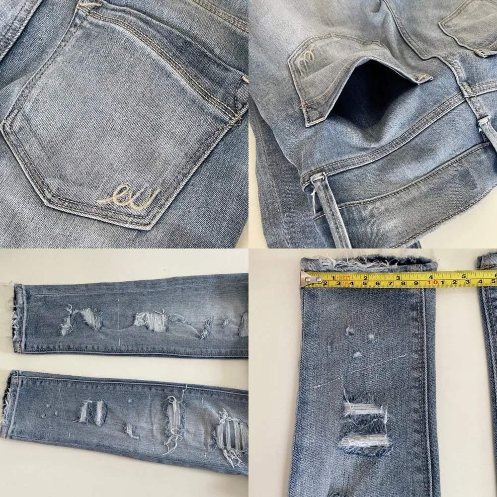 Express Blue Skinny Jeans Distressed Ripped Mid-Rise Women’s 00R - Picture 11 of 12